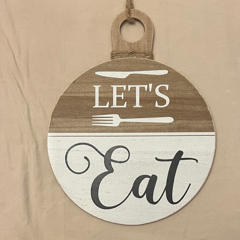 'Let's Eat' Round Wooden Wall Decor 12’